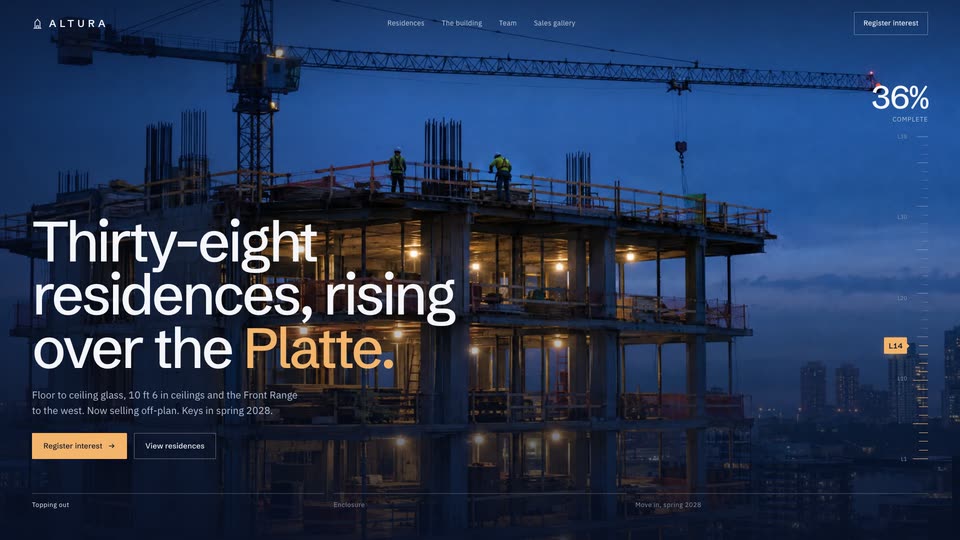 Altura Residences concept: a tower that goes from construction to finished as you scroll