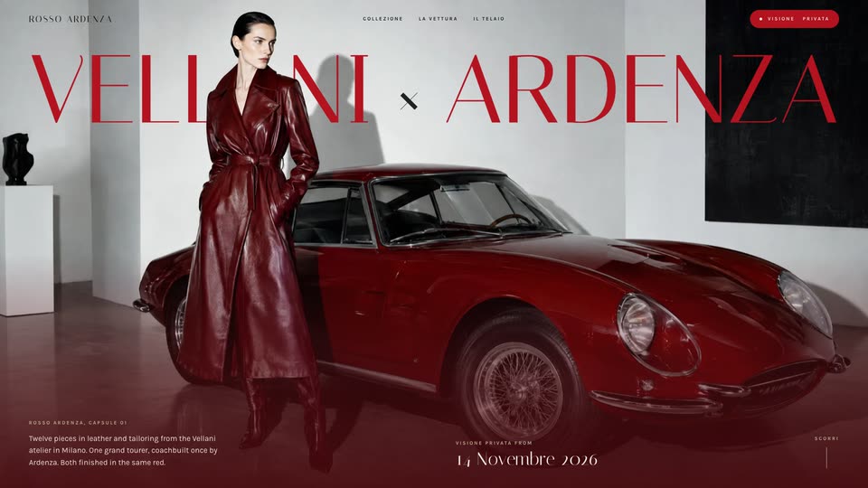 Vellani × Ardenza concept: a fashion house and sports car capsule launch in deep red