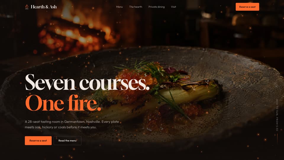 Hearth & Ash concept: a wood-fired tasting room with ember particles