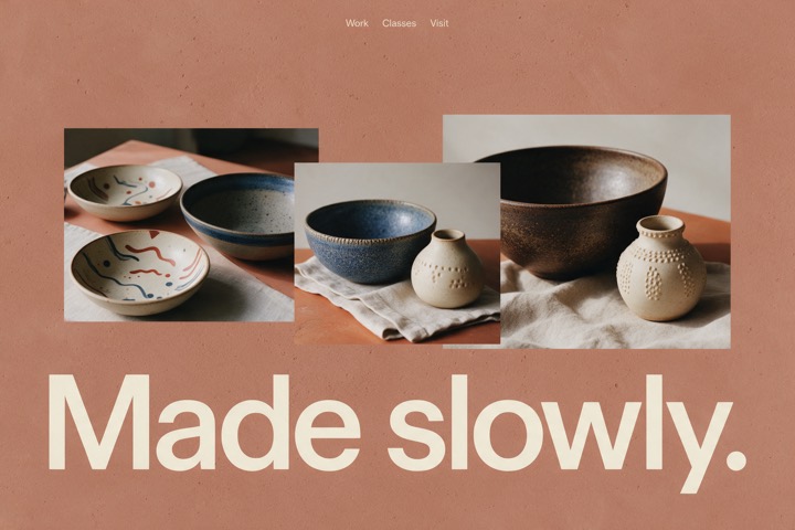 Kiln & Co concept: ceramics portfolio with a scrolling gallery
