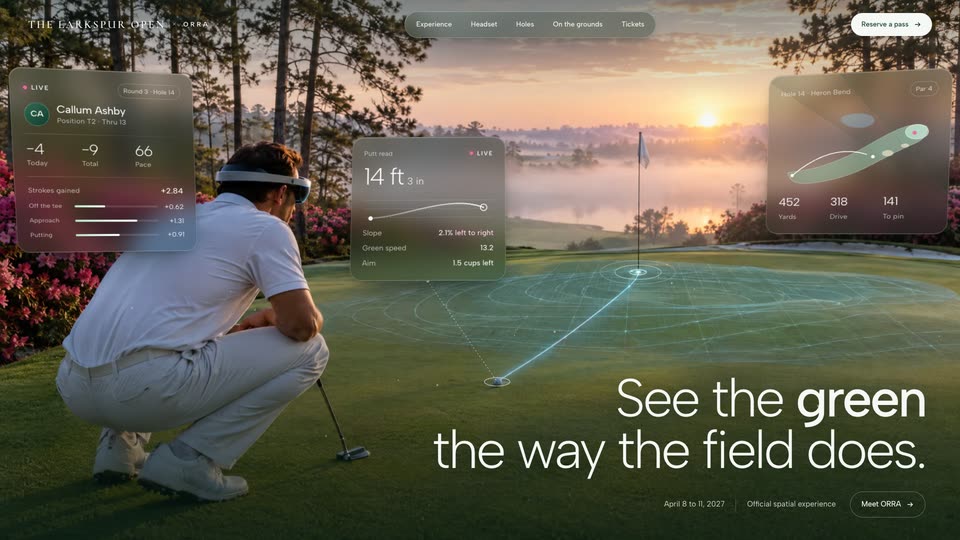 The Larkspur Open × ORRA concept: a golf major's spatial headset experience
